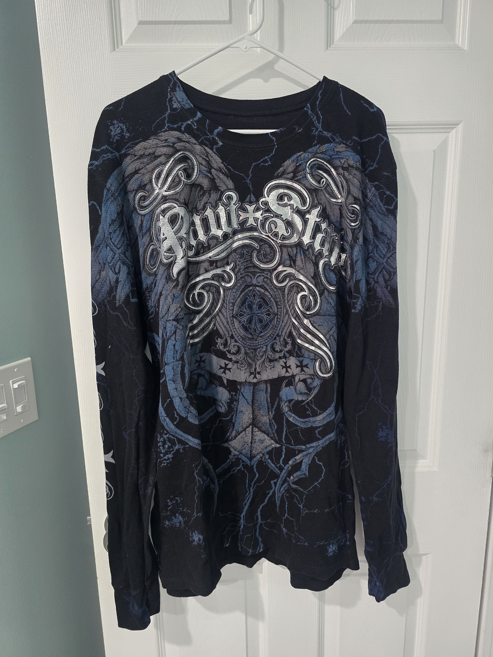 Raw State Graphic Long-Sleeve Men's Thermal Long Sleeve Shirt XL Black and Navy